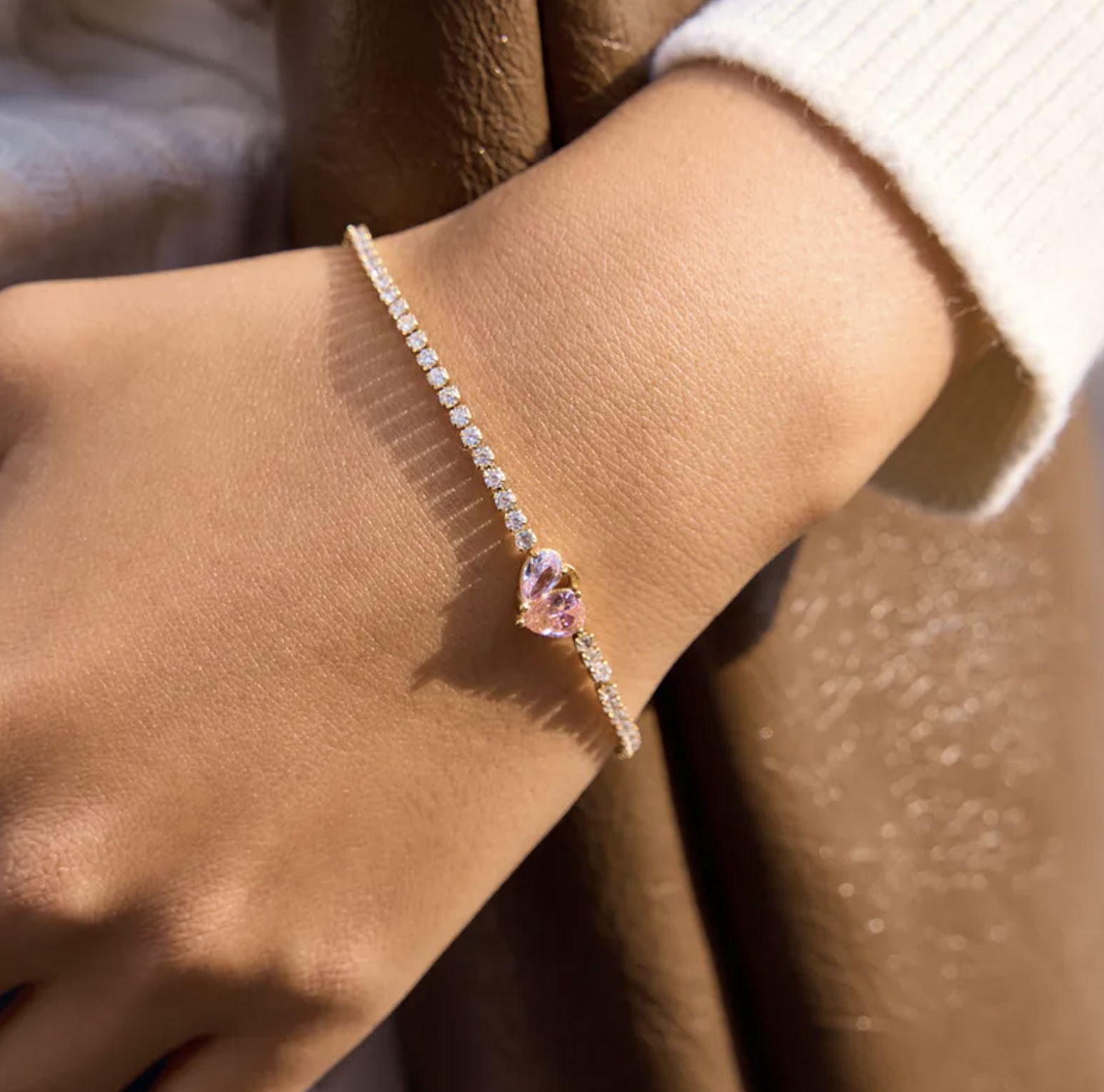 Heart Zircon Tennis Bracelet for Women in Stainless Steel