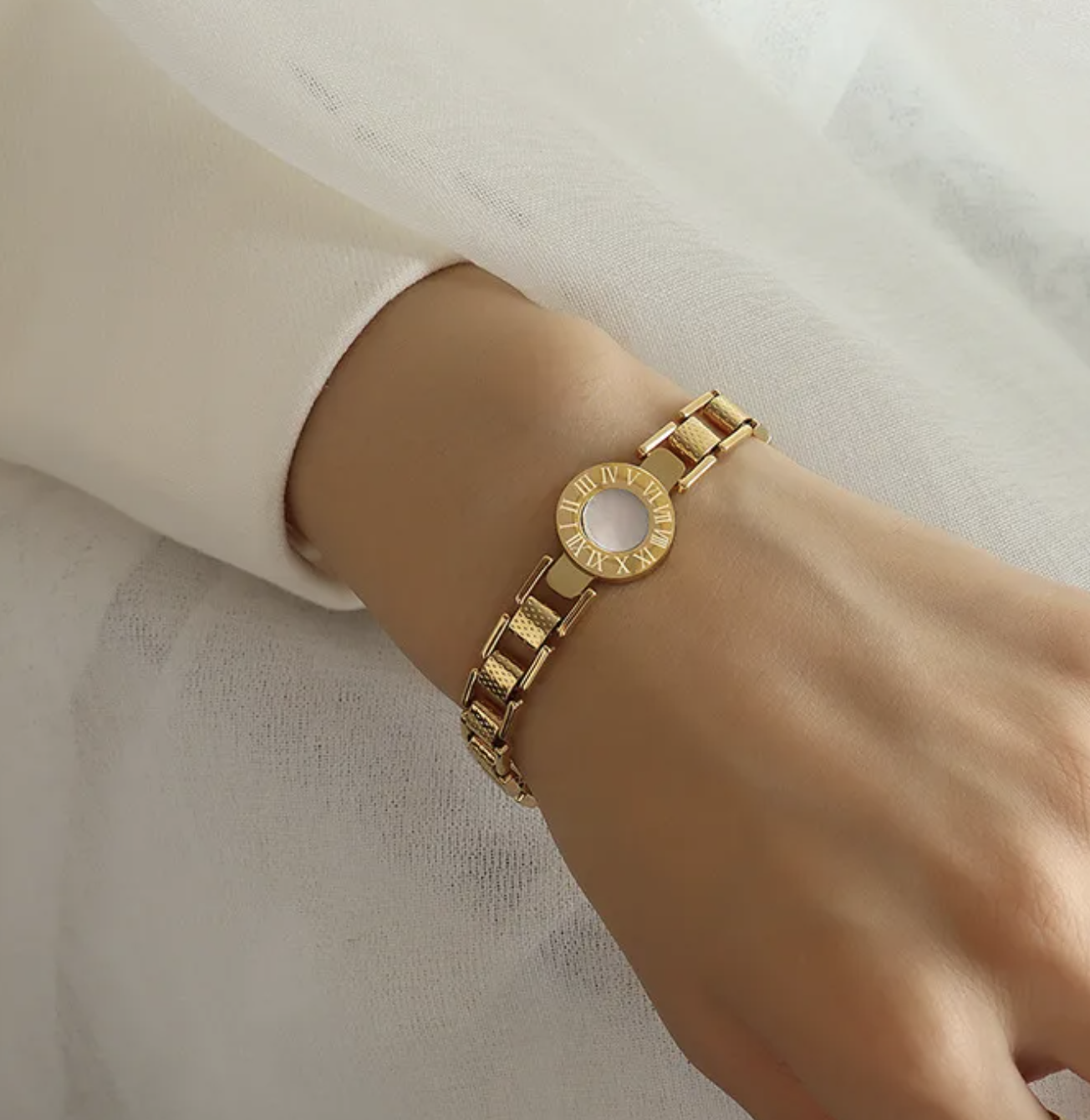 Roman Numeral Geometric Bracelet in Stainless Steel