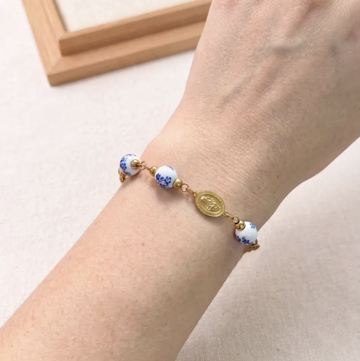 Handmade Cross Rosary Bracelet for Women in Stainless Steel
